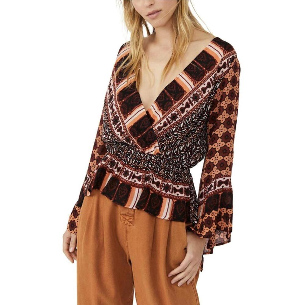 Free People Multicolor Boho Wrap Top (rust, black, cream)